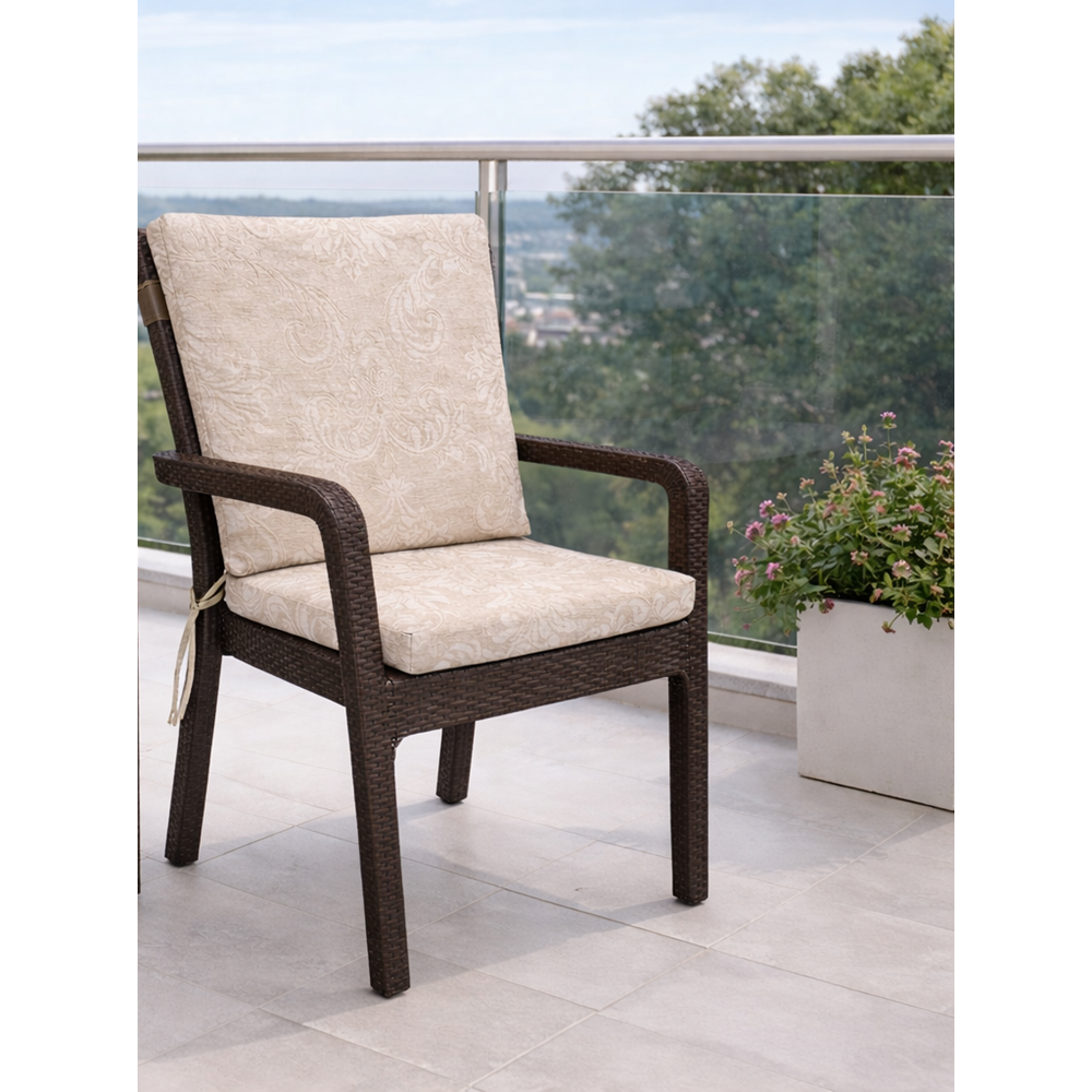 1 Adet Premium Şönil Arkalıklı Sandalye Minderi, Extra Kalın (Kalınlık 4,5cm)-K.bej Desenli