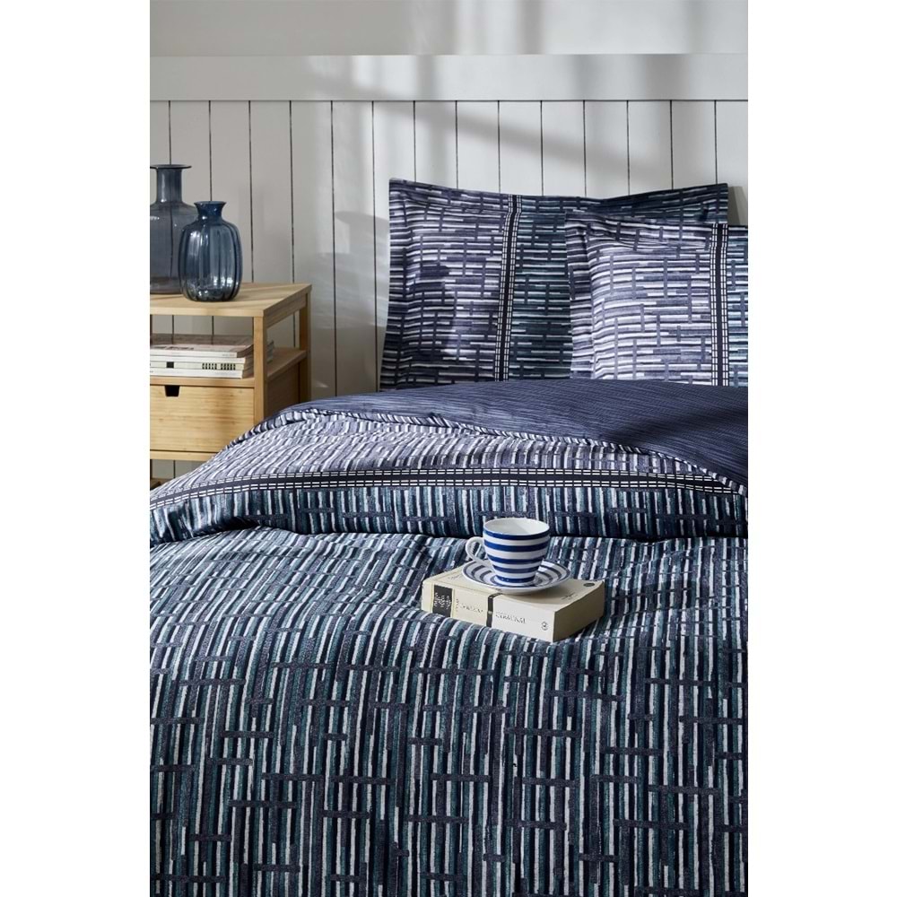 Özdilek Ranforce -Modra Mavi- Lastikli Çarşaflı Çift Kişilik Nevresim Takımı