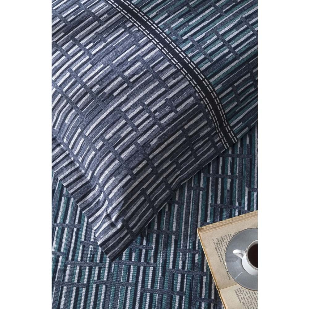 Özdilek Ranforce -Modra Mavi- Lastikli Çarşaflı Çift Kişilik Nevresim Takımı