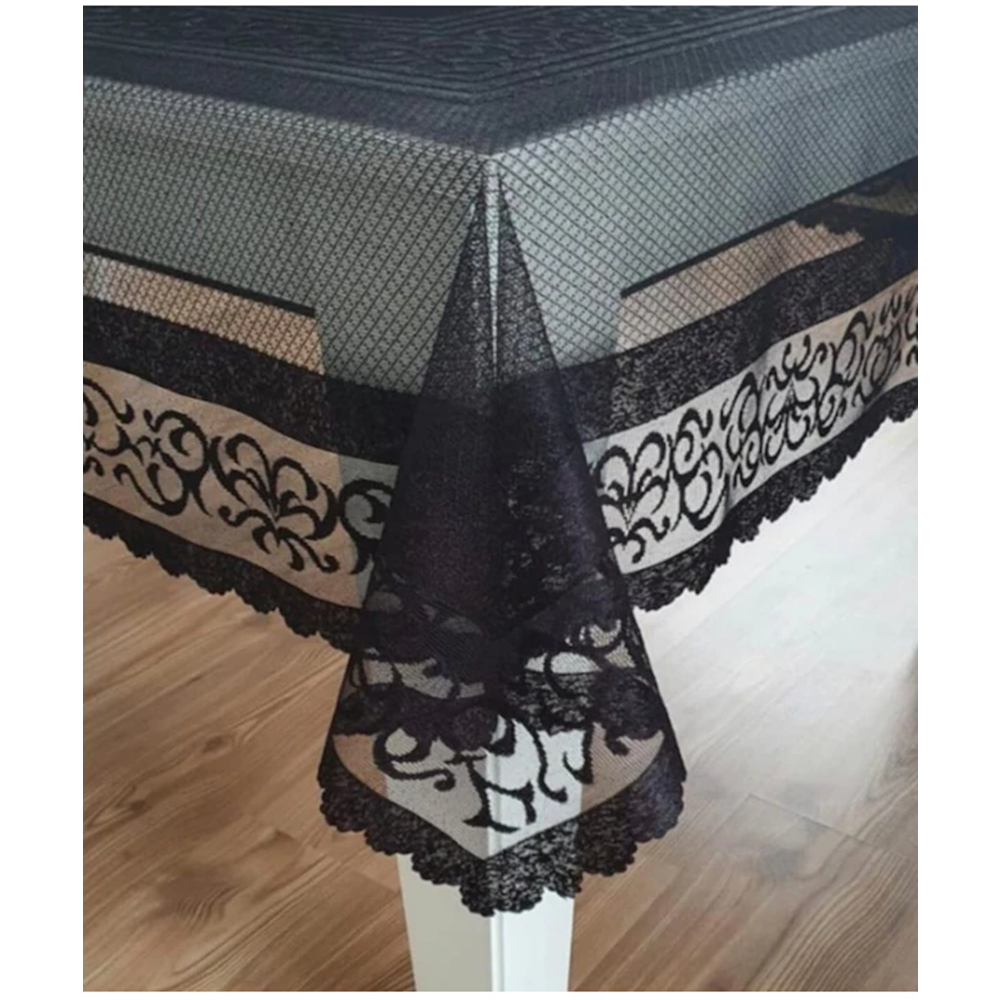 Raşel Örme 160x180 Pano Desenli Masa Örtüsü siyah