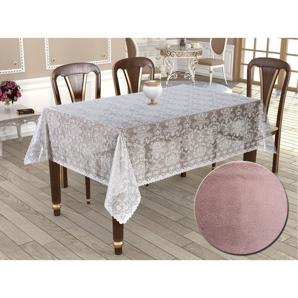 Örme Pano Desenli Masa Örtüsü Seti 160*220 Bahar Pudra