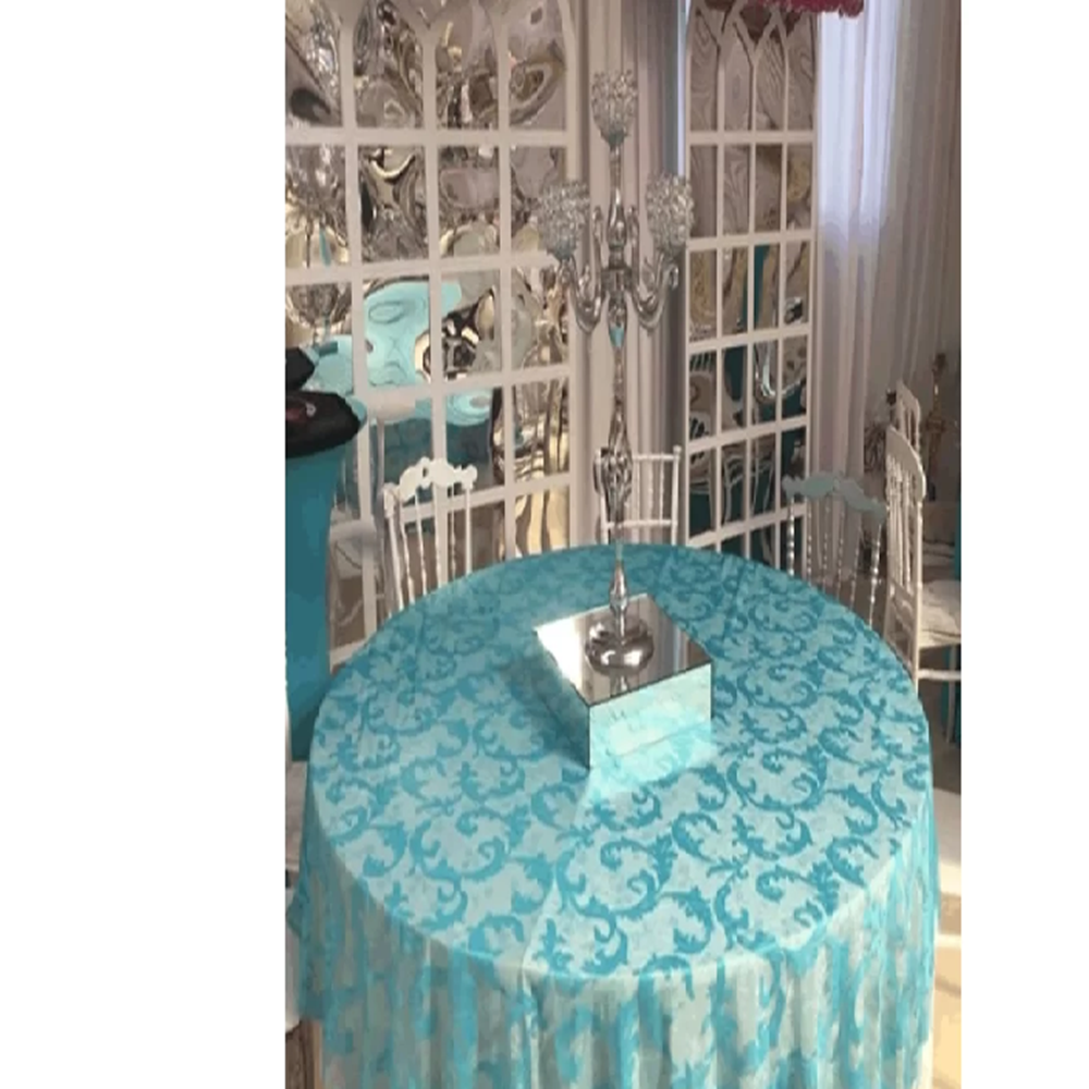 Örme Pano Desenli Masa Örtüsü 160 Q Narin yuvarlak koyu turkaaz