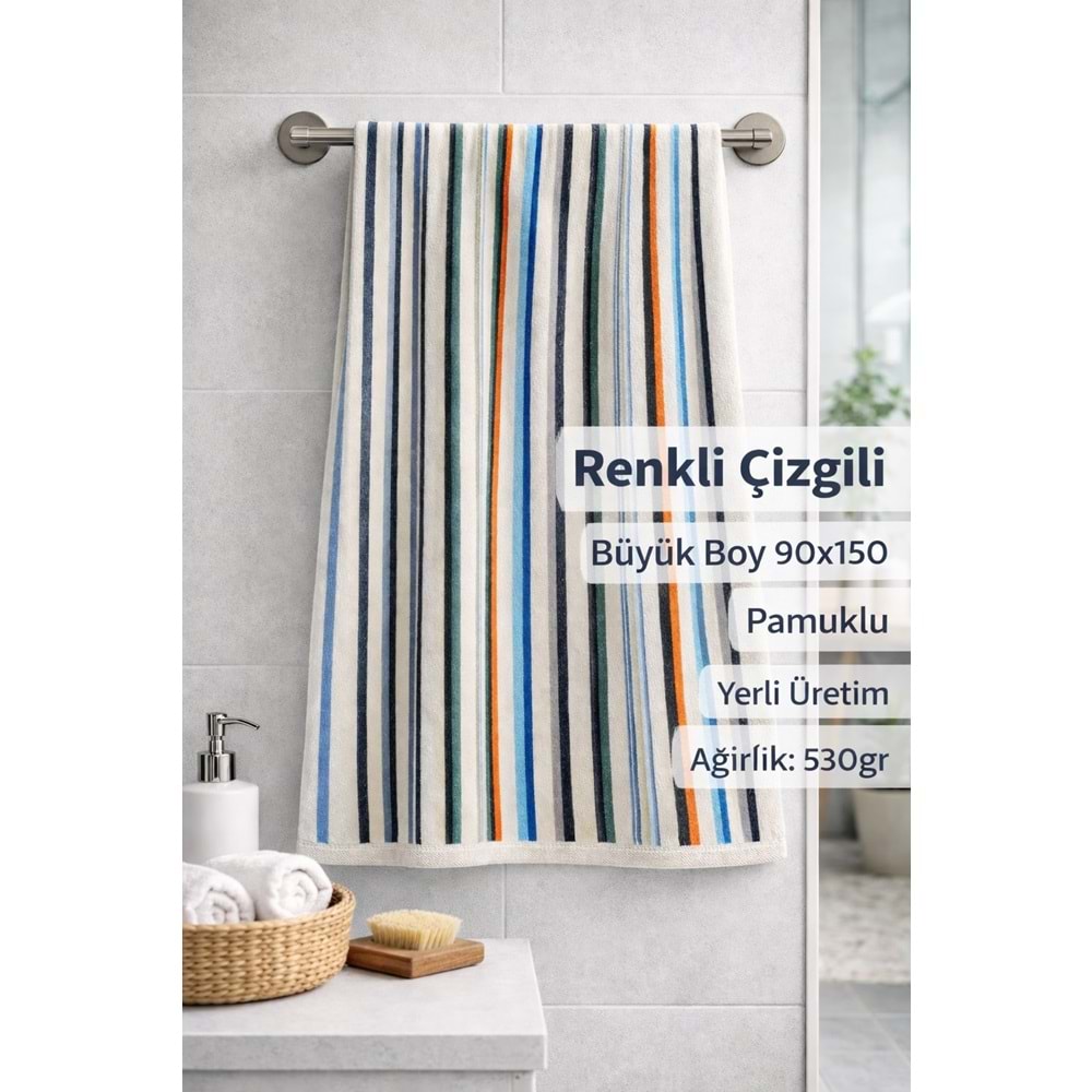Renkli Çizgili Büyük Boy Banyo Havlusu Ekonomik (90x150)