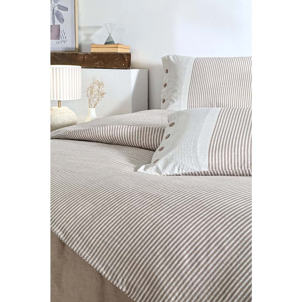 Özdilek Ranforce -Naturel Bej- Çift Kişilik Nevresim Takımı (4 Yastık Kılıflı)