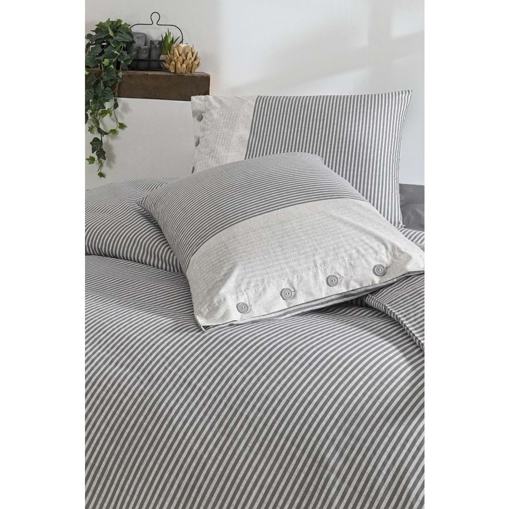 Özdilek Ranforce -Natural Line Gri- Çift Kişilik Nevresim Takımı