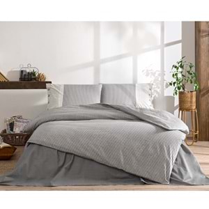 Özdilek Ranforce -Natural Line Gri- Çift Kişilik Nevresim Takımı