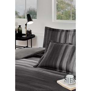 Özdilek Ranforce -Notte Antrasit- Lastikli Çarşaflı Battal Boy Çift Kişilik Nevresim Takımı