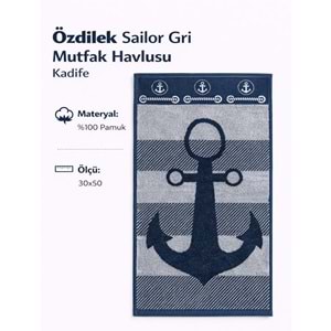 Özdilek Summer Heat Sailor Mutfak Havlusu (30x50)-Gri