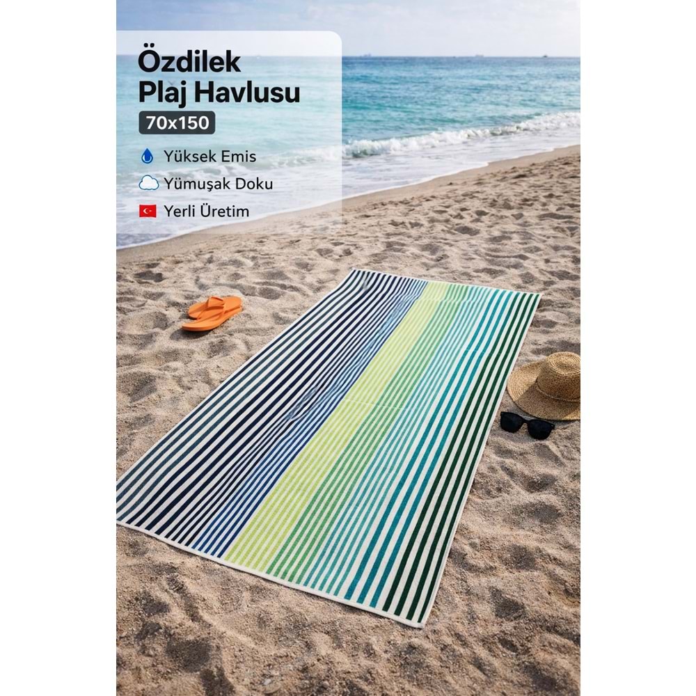 Özdilek Kadife Pamuk Plaj Havlusu (70x150)-Lineup Yeşil