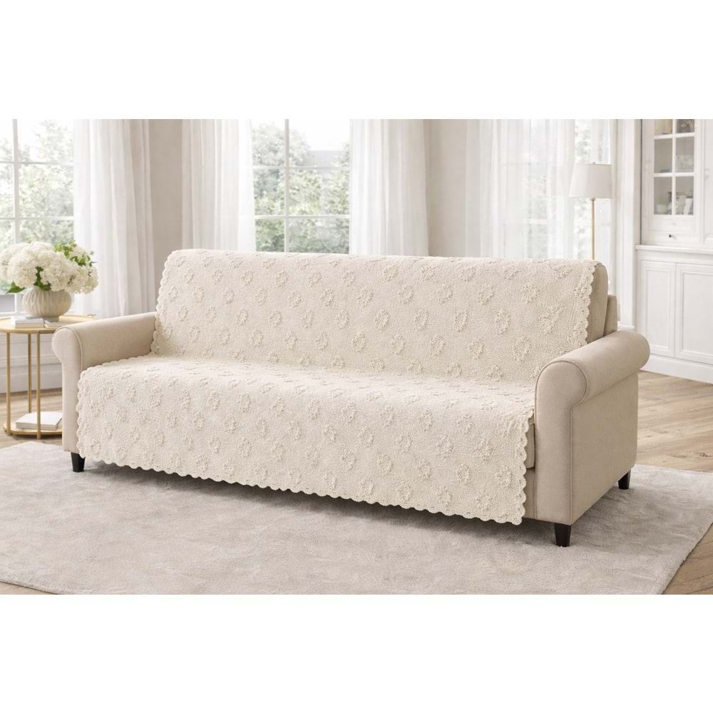 Desenli Sakallı Şönil Kaymaz Koltuk Örtüsü