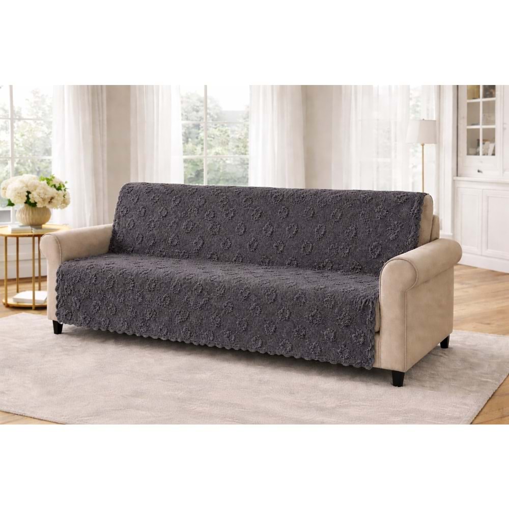 Desenli Sakallı Şönil Kaymaz Koltuk Örtüsü