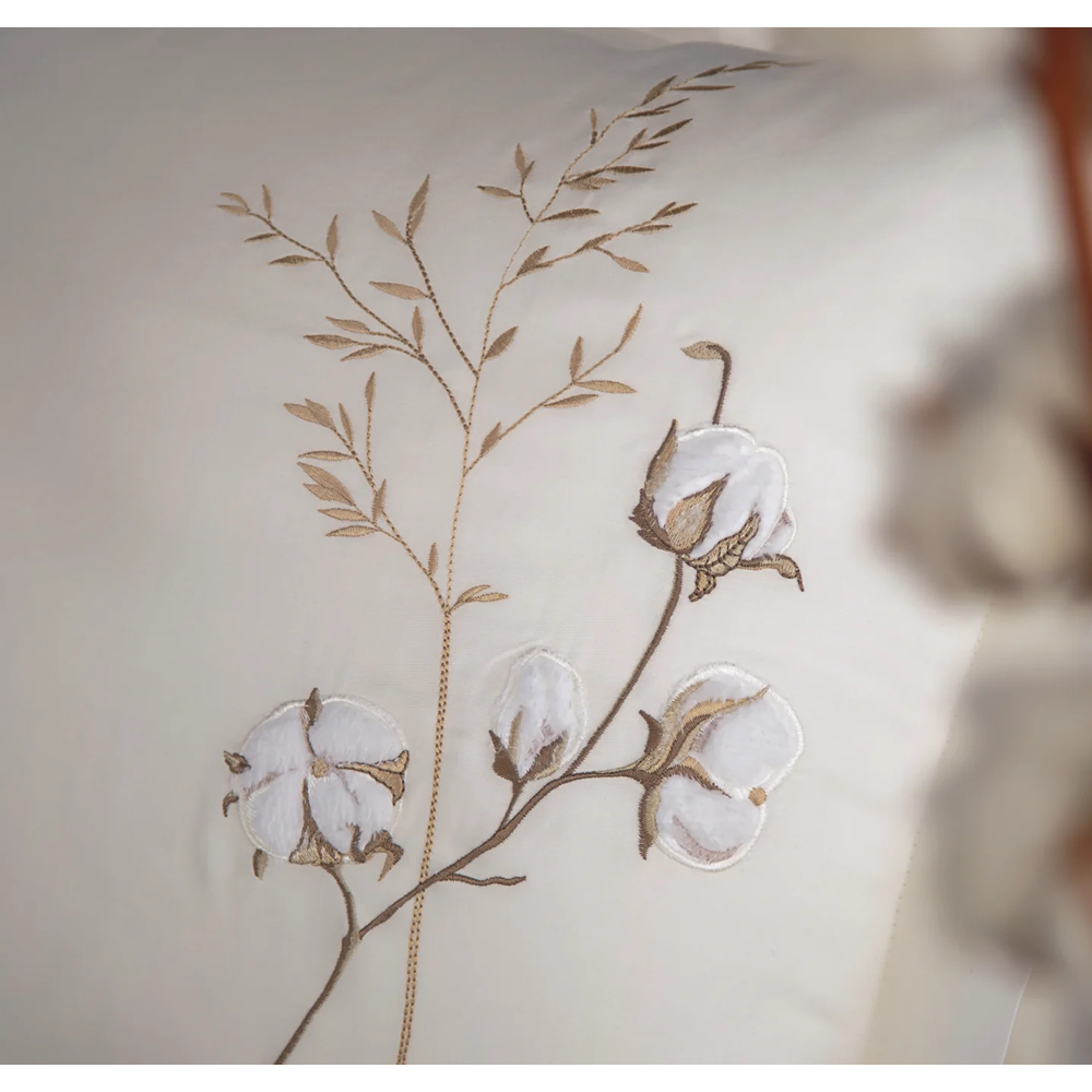 Dantela Moneda Nakışlı Pamuk Saten Çift Kişilik Nevresim Takımı-Bej