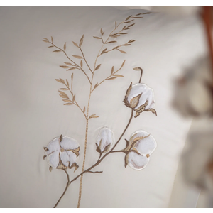 Dantela Moneda Nakışlı Pamuk Saten Çift Kişilik Nevresim Takımı-Bej