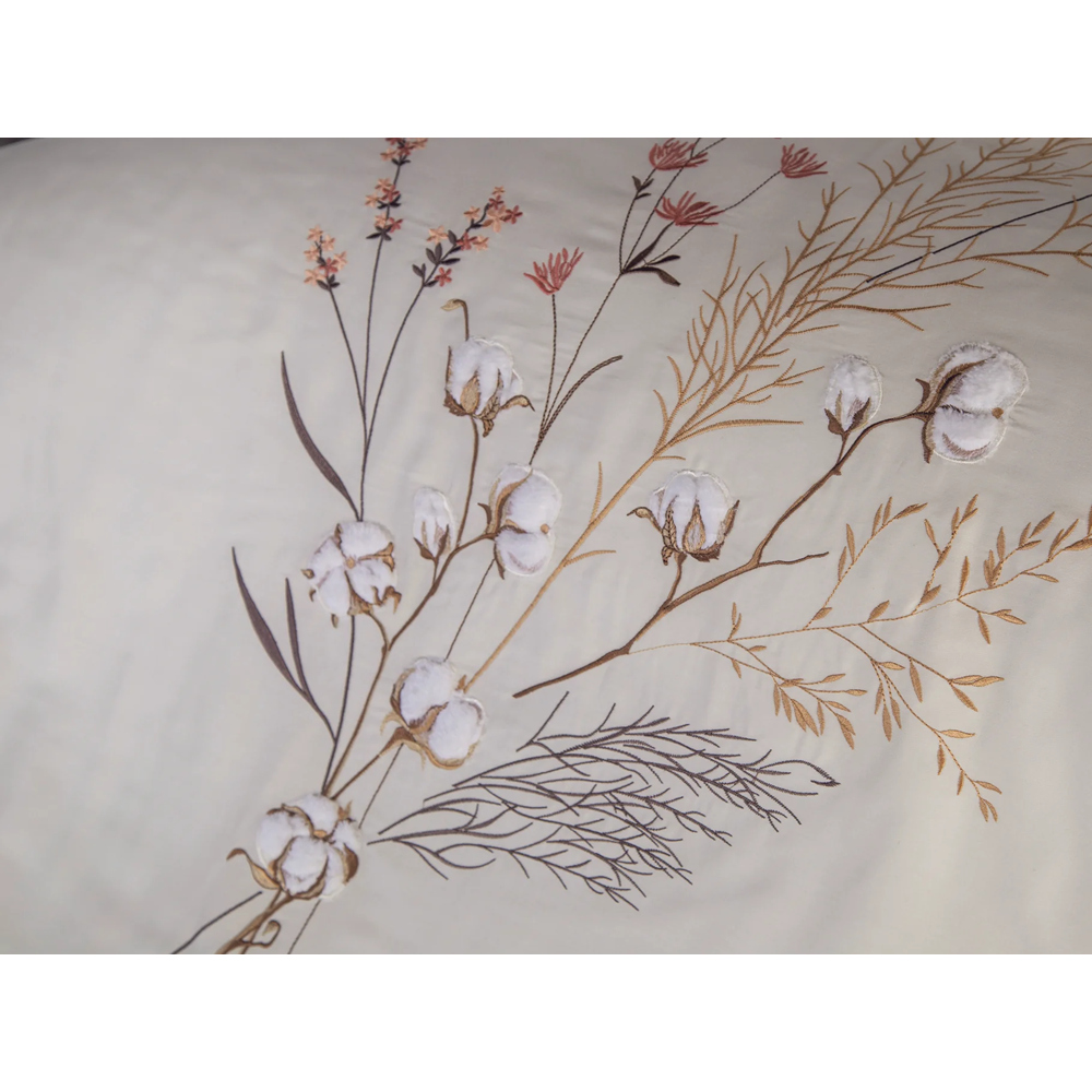 Dantela Moneda Nakışlı Pamuk Saten Çift Kişilik Nevresim Takımı-Krem