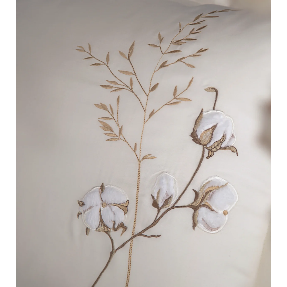 Dantela Moneda Nakışlı Pamuk Saten Çift Kişilik Nevresim Takımı-Krem