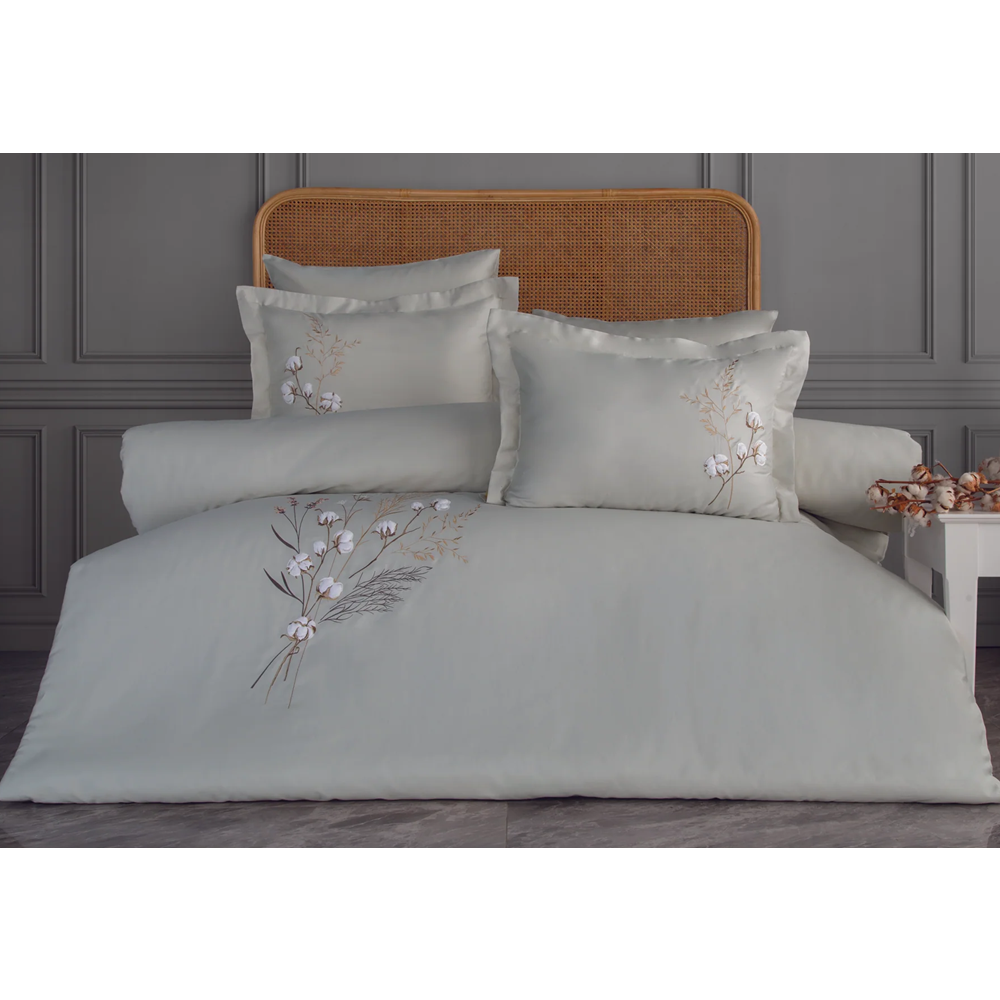 Dantela Moneda Nakışlı Pamuk Saten Çift Kişilik Nevresim Takımı-Mint