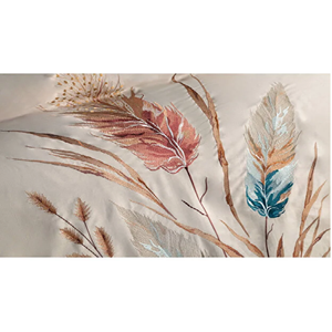 Dantela Bohem Nakışlı Pamuk Saten Çift Kişilik Nevresim Takımı -Bej