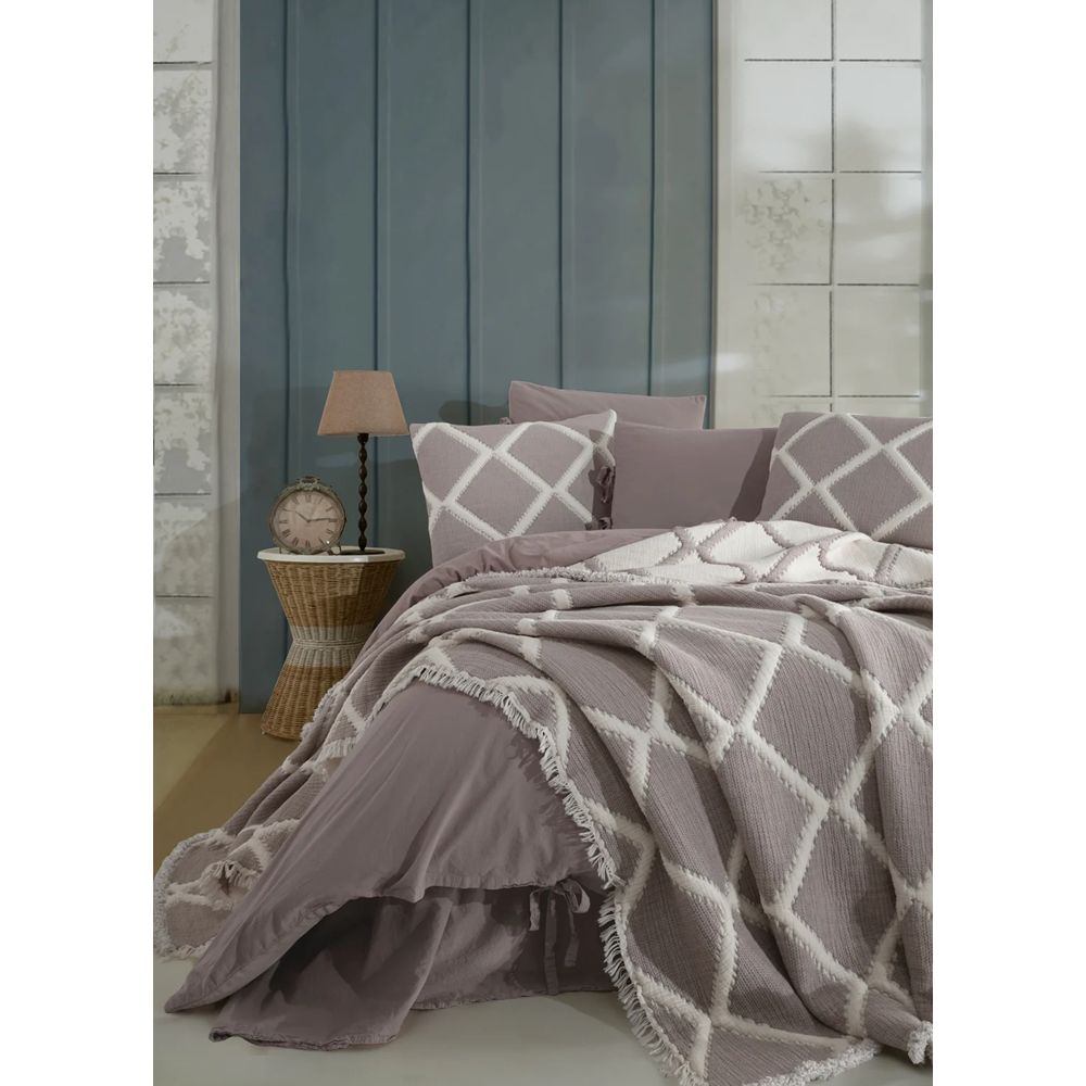 Dantela Garcia Çift Kişilik Yatak örtüsü+ Nevresim seti- bej