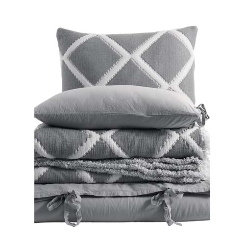 Dantela Garcia Müslin Çift Kişilik Baklava Dilim Yatak Örtüsü & Nevresim Takımı- Antrasit