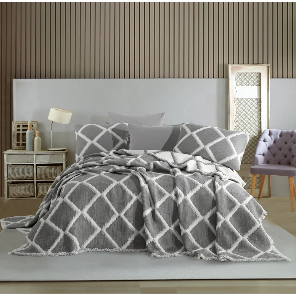 Dantela Garcia Çift Kişilik Yatak örtüsü+ Nevresim seti-Antrasit