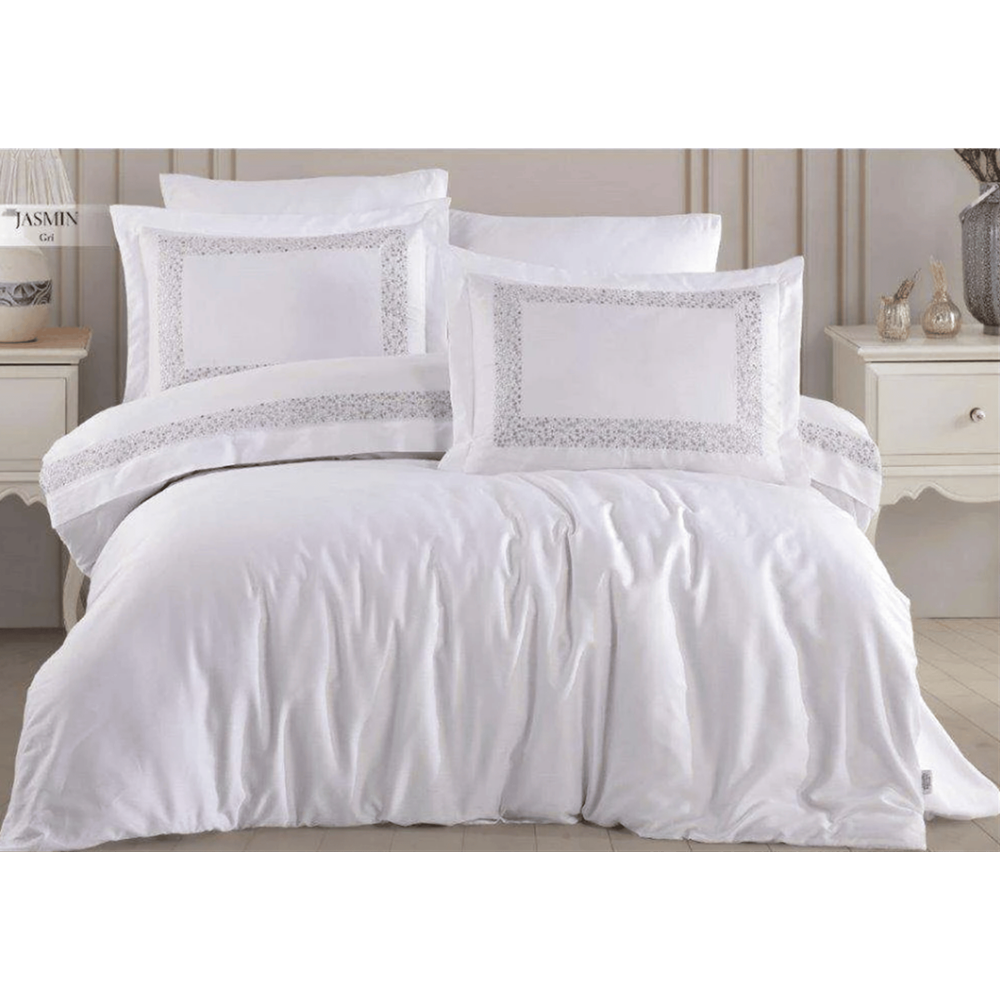 Özdilek Cotton Çift Kişilik Nakışlı Saten Nevresim Takımı Jasmin Gri