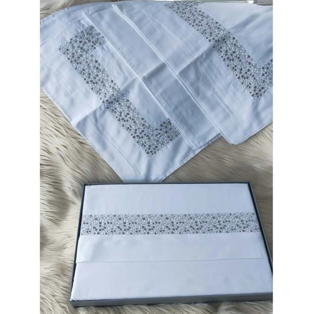 Özdilek Cotton Çift Kişilik Nakışlı Saten Nevresim Takımı Jasmin Gri
