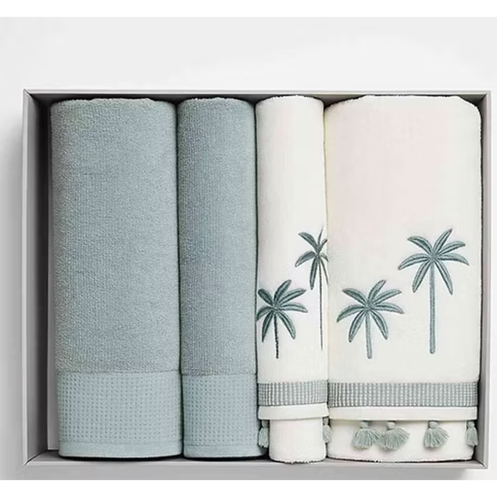 Özdilek 4 Parça Best Hamam Seti, Banyo Havlu Takımı Yeşil/ Krem