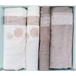 Özdilek 4 Parça Best Hamam Seti, Banyo Havlu Takımı Pholox Bej -krem