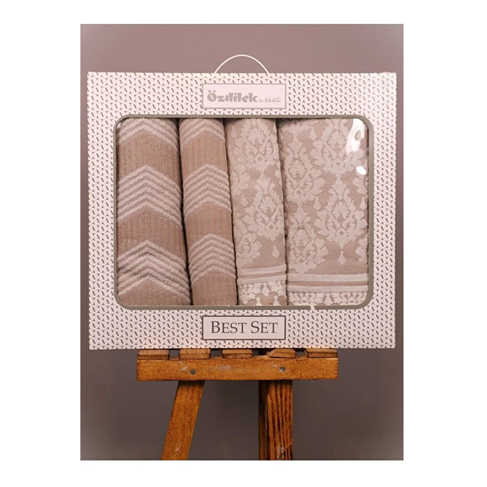 Özdilek 4 Parça Best Hamam Seti, Banyo Havlu Takımı Tappedo krem-krem