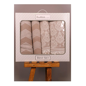 Özdilek 4 Parça Best Hamam Seti, Banyo Havlu Takımı Tappedo krem-krem