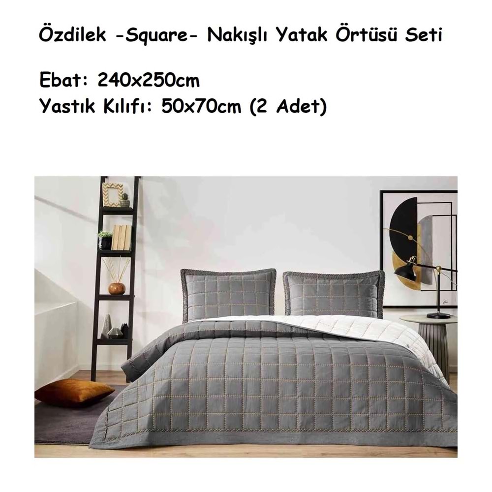 Özdilek Nakışlı -Square Antrasit- Çift Kişilik Yatak Örtüsü (240x250)