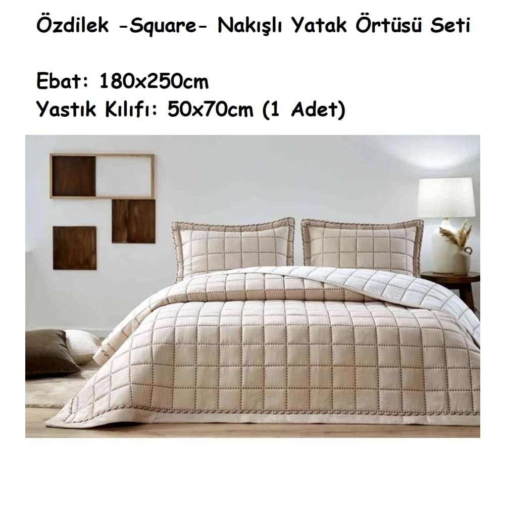 Özdilek Nakışlı -Square Bej- Tek Kişilik Yatak Örtüsü (180x250)