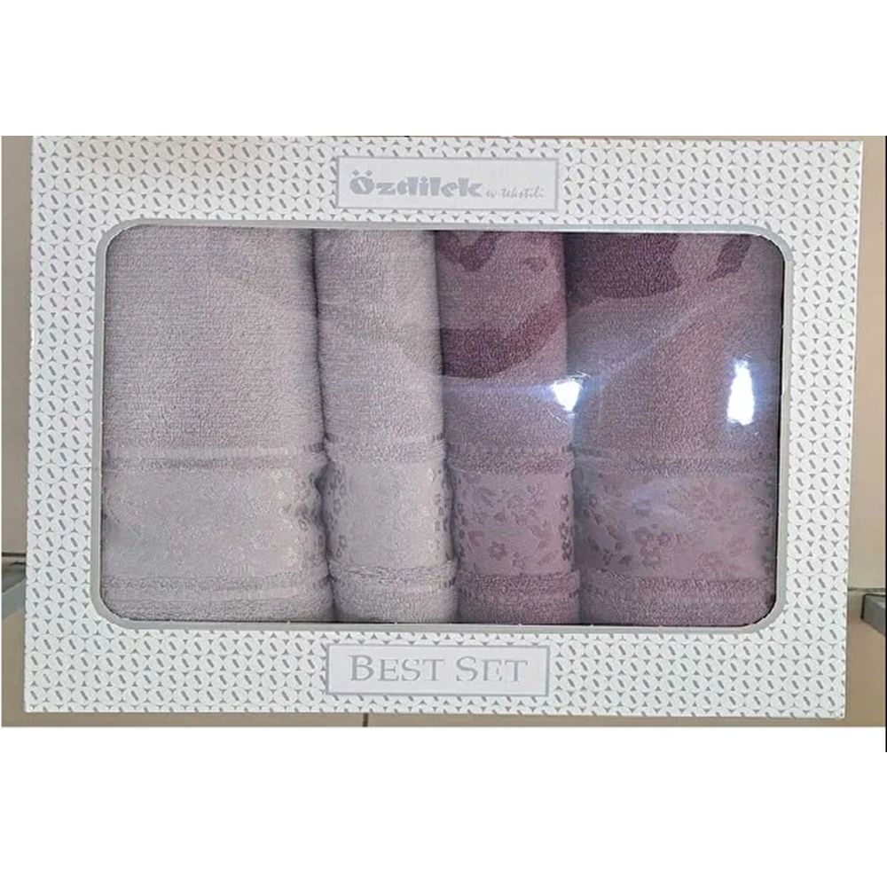 Özdilek 4 Parça Best Hamam Seti, Banyo Havlu Takımı Camellıa Gri- Mürdüm