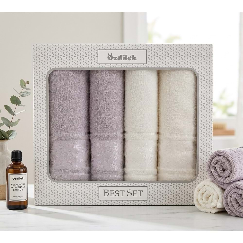 Özdilek Best Hamam Seti, Banyo Havlu Takımı-Camellia Gri Krem