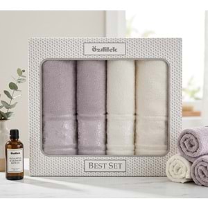 Özdilek Best Hamam Seti, Banyo Havlu Takımı-Camellia Gri Krem