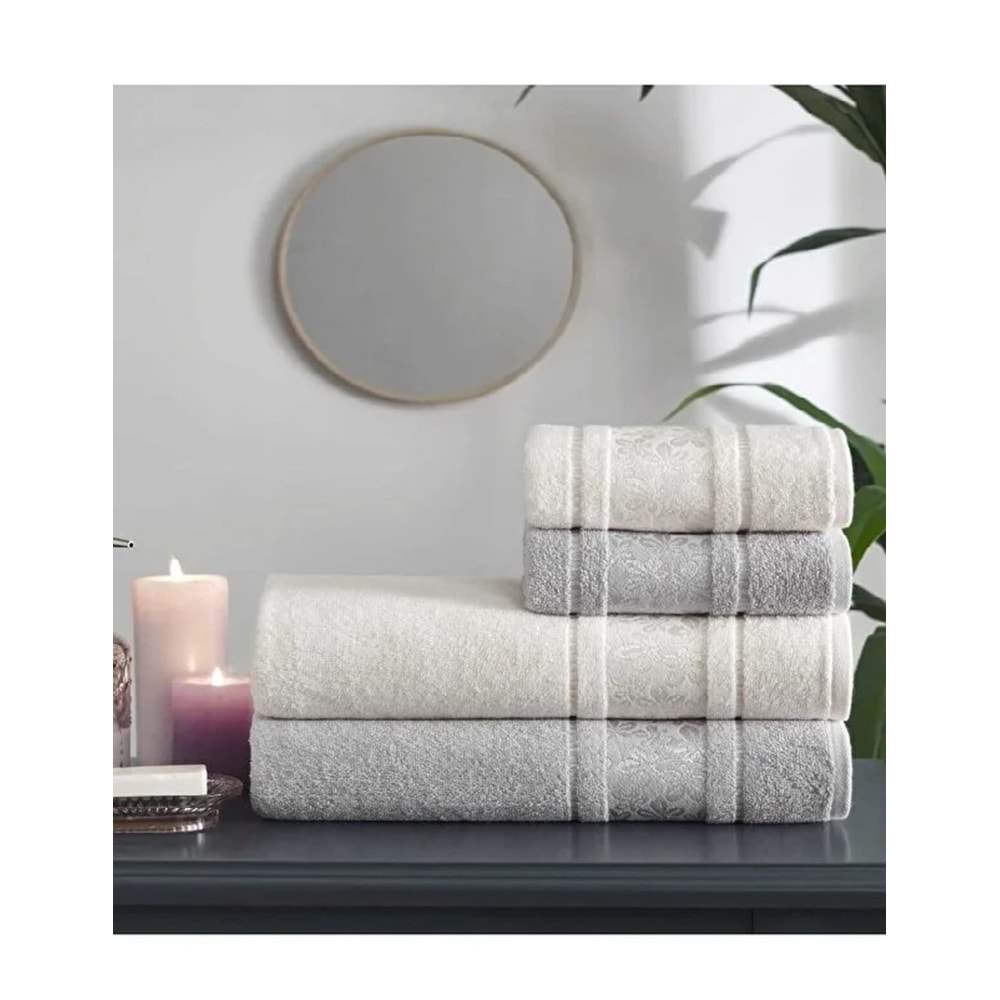 Özdilek Best Hamam Seti, Banyo Havlu Takımı-Camellia Gri Krem