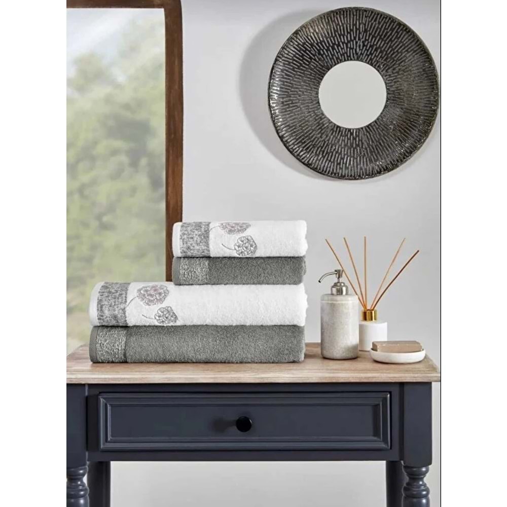Özdilek Bamboo Hamam Seti, Banyo Havlu Takımı-Phlox Antrasit Beyaz