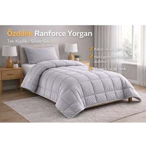 Özdilek Ranforce Pamuk Kumaş Tek Kişilik Silikon Yorgan-Silver Gri