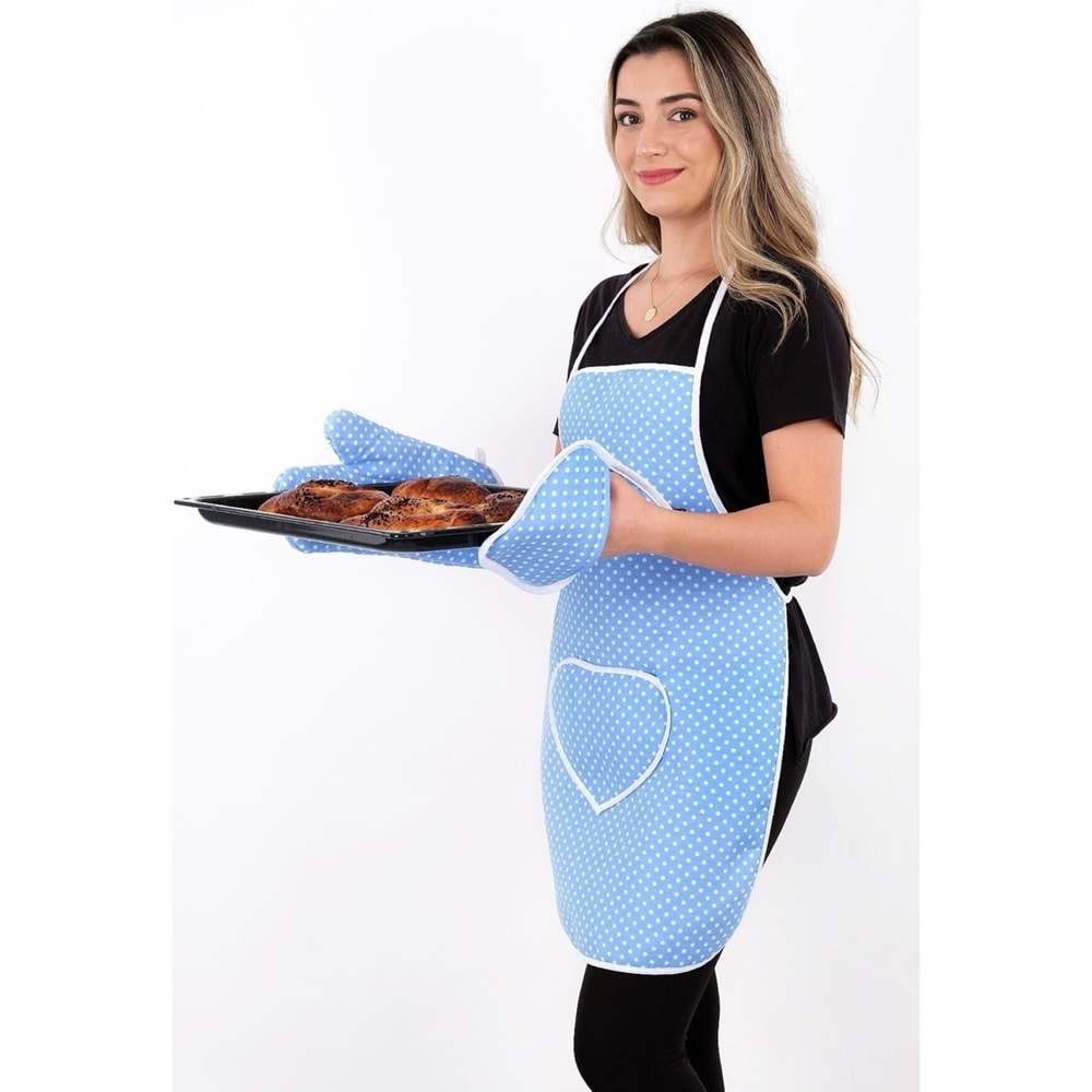 polo life 3 Parça Sıvı Geçirmez Mutfak Önlüğü mavi