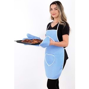 polo life 3 Parça Sıvı Geçirmez Mutfak Önlüğü mavi