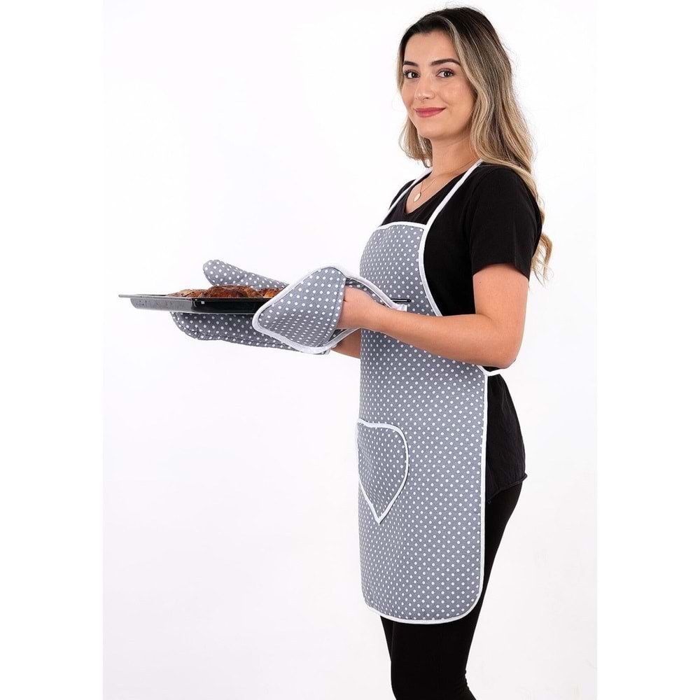 polo life 3 Parça Sıvı Geçirmez Mutfak Önlüğü GRİ