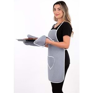 polo life 3 Parça Sıvı Geçirmez Mutfak Önlüğü GRİ