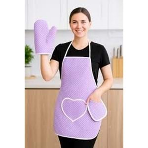 polo life 3 Parça Sıvı Geçirmez Mutfak Önlüğü LİLA