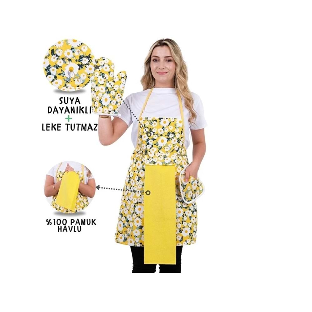 polo life Sıvı Geçirmez Su Geçirmez Mutfak Önlüğü Havlulu Mutfak Önlüğü (ELDİVEN VE TUTACAK) m3