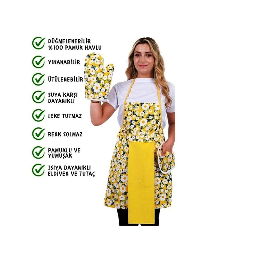 polo life Sıvı Geçirmez Su Geçirmez Mutfak Önlüğü Havlulu Mutfak Önlüğü (ELDİVEN VE TUTACAK) m3