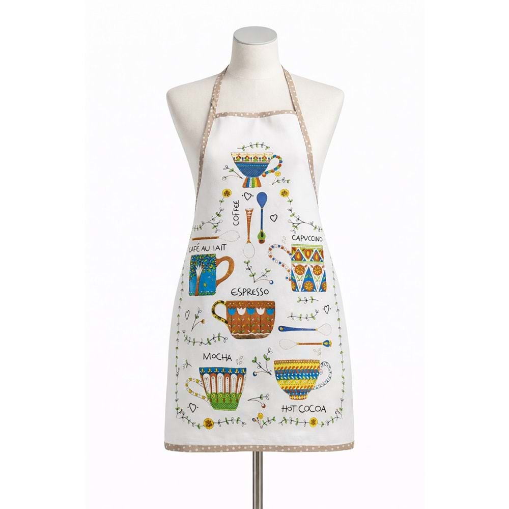 Dijital Baskılı Sıvı Geçirmez Desenli Mutfak Önlüğü - Coffee (Kahve Biyeli)