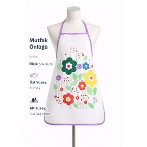 Dijital Baskılı Sıvı Geçirmez Desenli Mutfak Önlüğü - Papatya (Lila Biyeli)