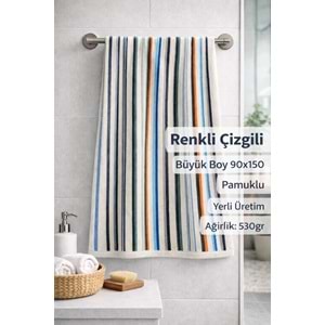 2 Adet Renkli Çizgili Büyük Boy Banyo Havlusu Ekonomik (90x150)