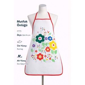 6lı Paket Dijital Baskılı Sıvı Geçirmez Desenli Mutfak Önlüğü - Papatya (Kırmızı Biyeli)