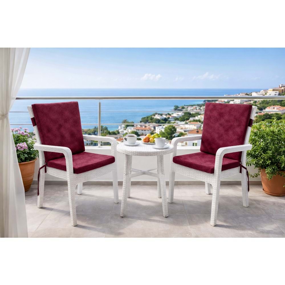 2 Adet Premium Şönil Arkalıklı Sandalye Minderi, Extra Kalın (Kalınlık 4,5cm)-Bordo Düz